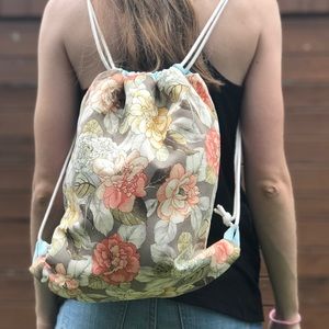 Flowers with Light Blue Lining Handmade Backpack